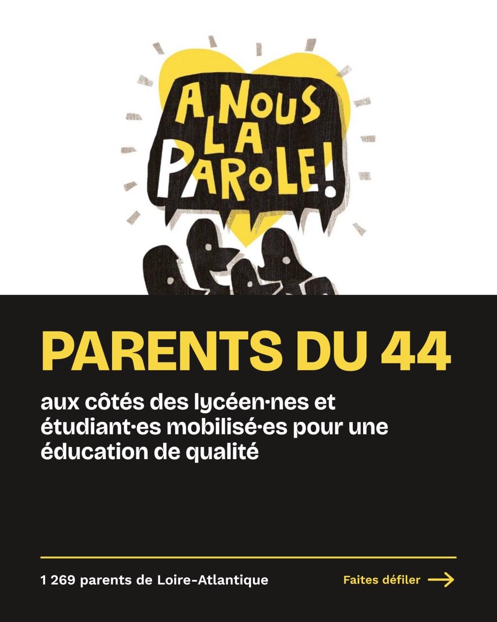 Parents du 44 aux cotés des lycéennes et lycéens ainsi que les et étudiants et étudiantes mobilisées pour un éducation de qualité