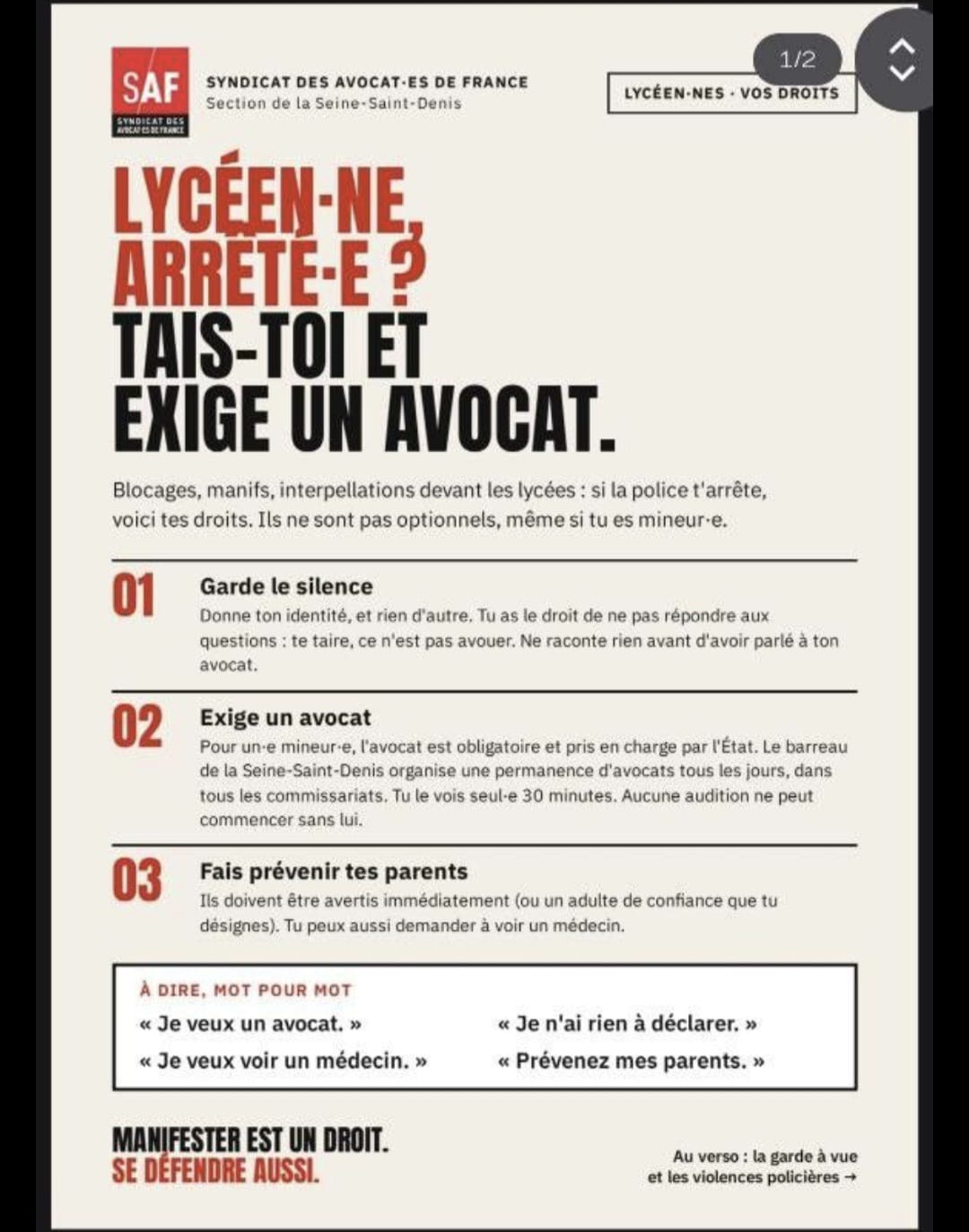 Vos droits en cas d'arrestation 1